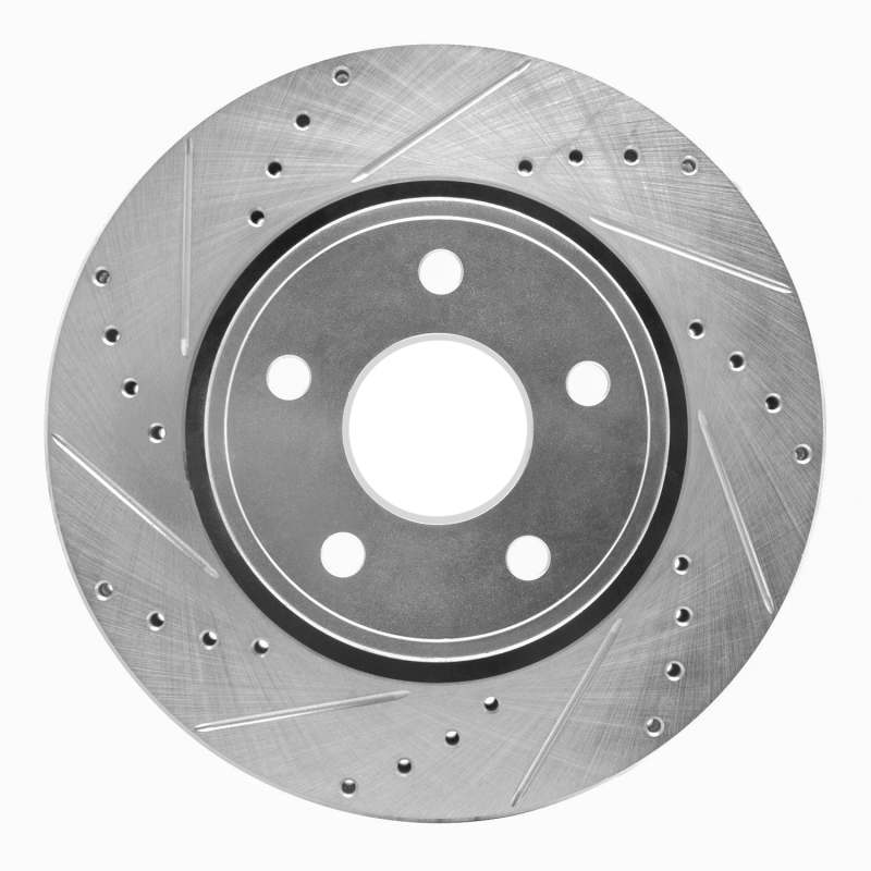 Jeep Commander Brake Rotor (1) - Front Left - R1 Concepts - Drilled & Slotted - Silver - `05-`10